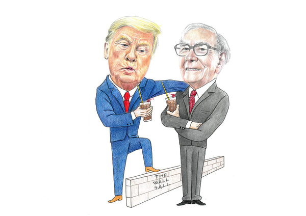 Donald Trump and Warren Buffett drinking Coca Colas Print